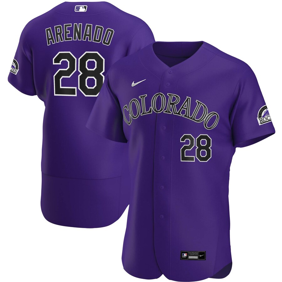 Colorado Rockies #28 Nolan Arenado Men Nike Purple Alternate 2020 Authentic Player MLB Jersey